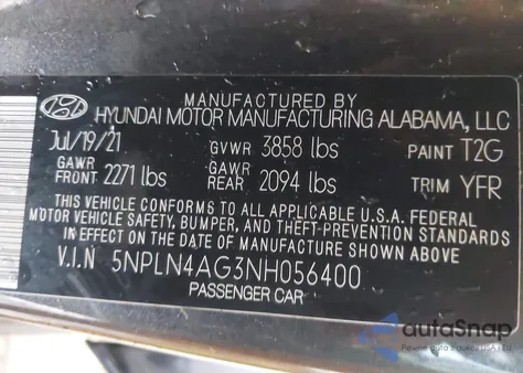 2022 Hyundai Elantra Sel from USA, damaged, VIN 5NPLN4AG3NH056400